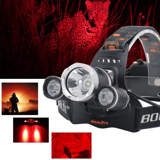 BROUIT LED Headlamp Rechargeable Headlight Head Torch White+Red 3Mode Flashlight