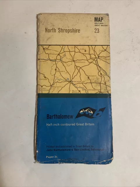 North Shropshire Vintage Antique Bartholomews Map 1964 Stoke Shrewsbury