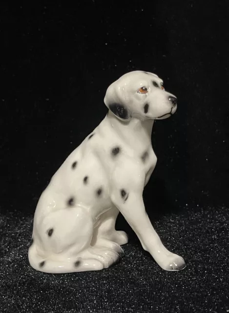 Vintage Dog Dalmatian Figurine Japan Sitting Puppy Black White Fire Hall Mascot