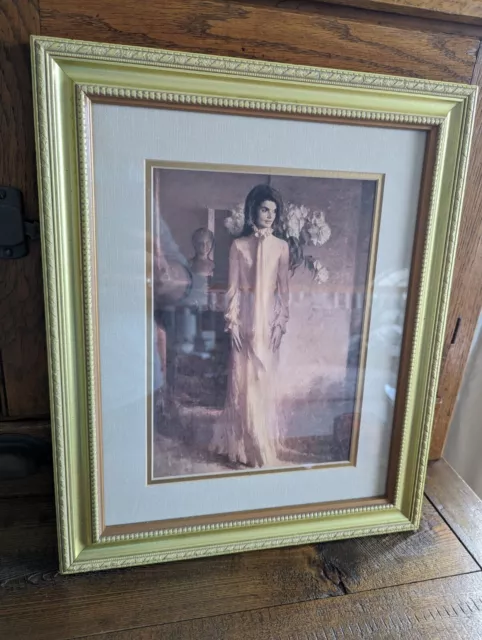 VINTAGE FRAMED JACKIE ONASSIS KENNEDY PRINT, 16x14