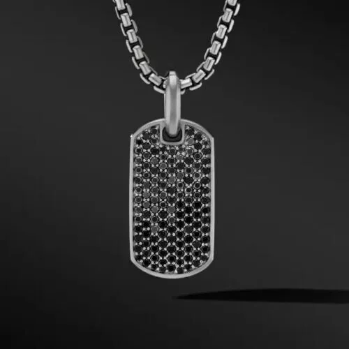 3Ct Round Cut Lab Created Diamond Dog Tag Pendant 14K Black Gold Plated Silver