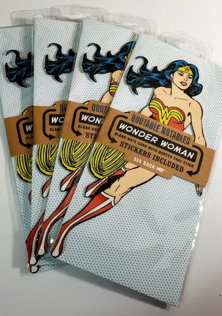 (4) Wonder Woman Blank Note Greeting Card With Quotes That Stick, W/Stickers NEW