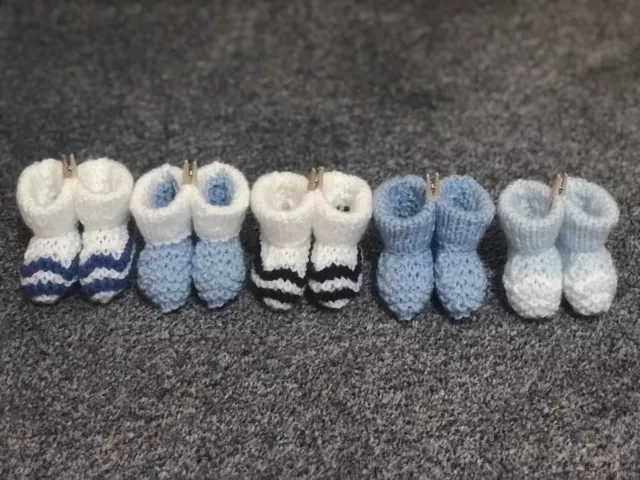 New Hand Knitted Baby Boys  Booties Bundle Of 5 Knitted At 0/3 Months