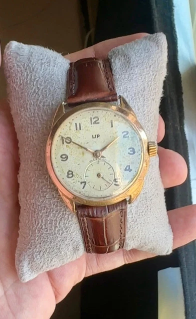 Montre Lip R55 Mécanique à Remontage Manuel - Cadran Rare - Boîtier Plaqué Or, Bracelet Cuir