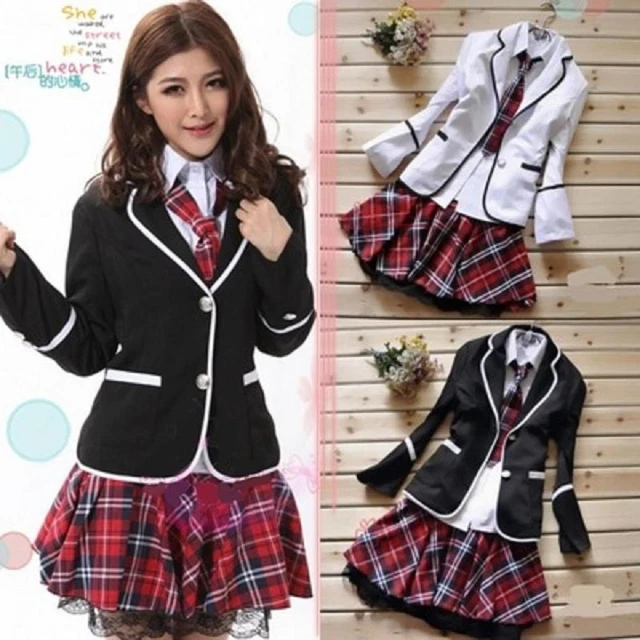 JAPAN SCHOOL GIRL Uniform Costume Tartan Dress Surcoat.Japanese