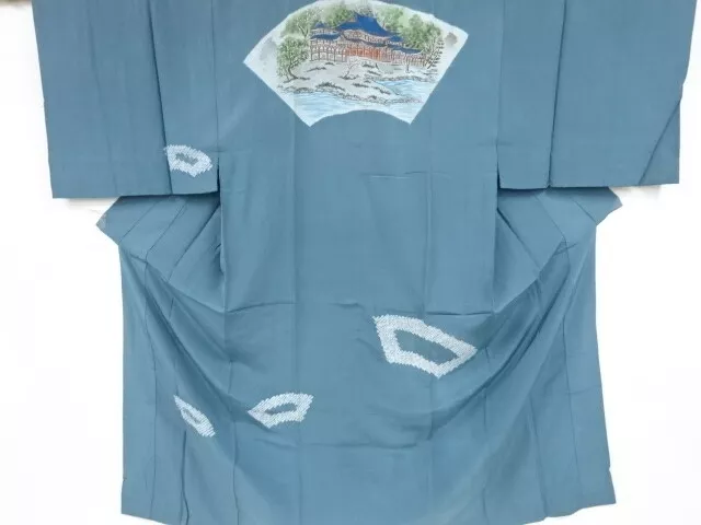 09833# Japanese Kimono / Antique Mens Juban / Shibori / Byodo-In Temple