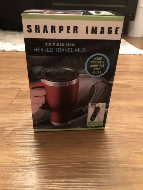Sharper Image Heated Travel Mug Stainless Steal 14 Oz. Red
