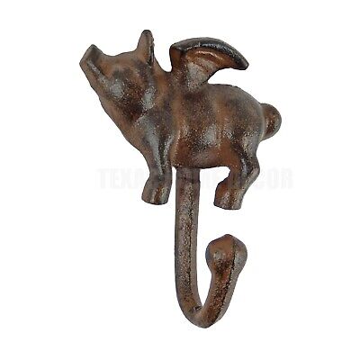 Flying Pig With Wings Wall Hook Cast Iron Key Towel Coat Hanger Rustic Brown