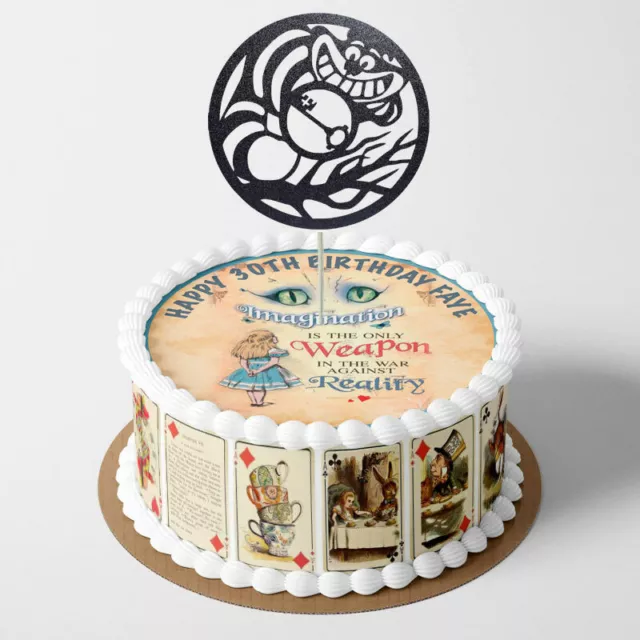 ALICE IN WONDERLAND PERSONALISED BIRTHDAY EDIBLE CAKE TOPPER & CUPCAKES B067