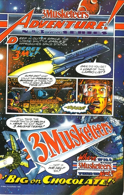 3 Musketeers Space Adventures Comic--1990 Candy Bar Magazine Advertisement