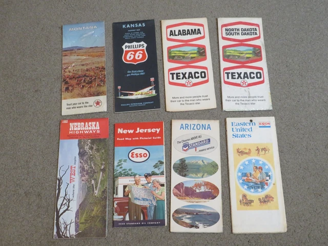 lot of 8 petroleum State Road Maps Texaco Standard Esso Phillips 66 used
