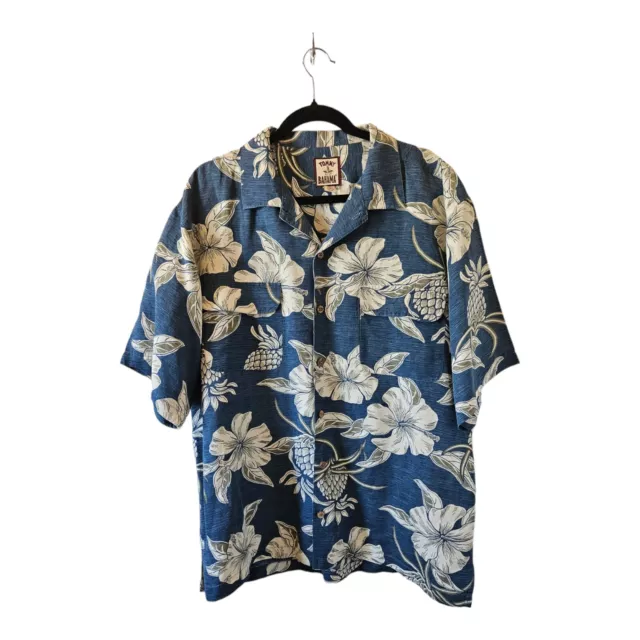 Tommy Bahama Mens Hawaiian Shirt LARGE Linen Silk Blend Button Up Blue