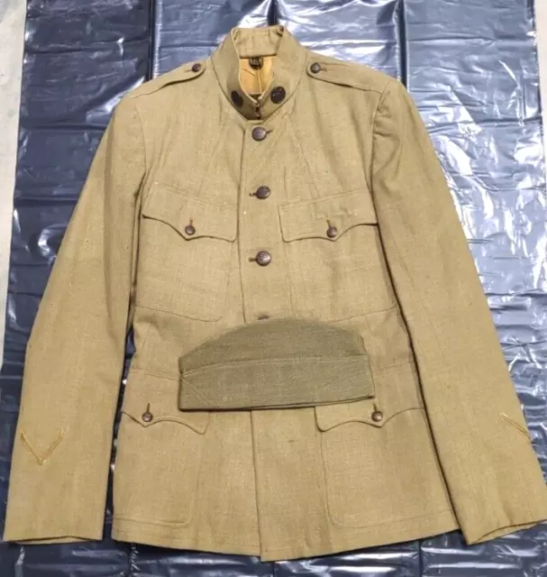 Original WW1 US Military Engineer Corps Wool Jacket with Garrison Cap Named