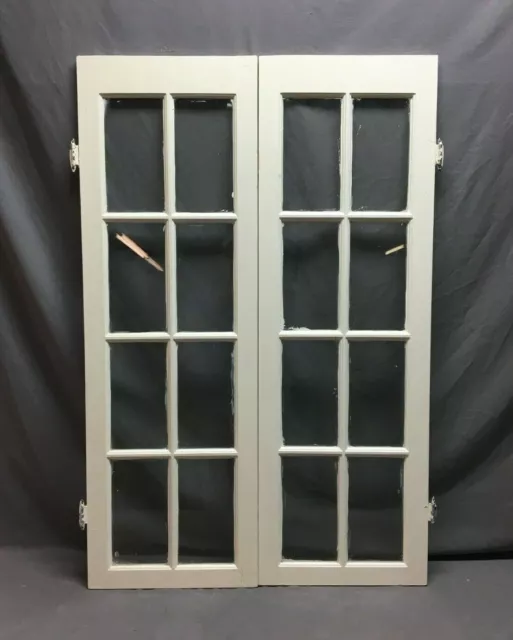 Pair 15 x 46  Antique 8 Lite Windows White  Cabinet Cupboard Doors VTG 831-20B