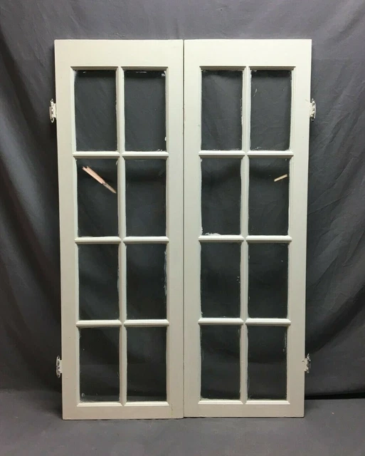 Pair 15 x 46  Antique 8 Lite Windows White  Cabinet Cupboard Doors VTG 831-20B