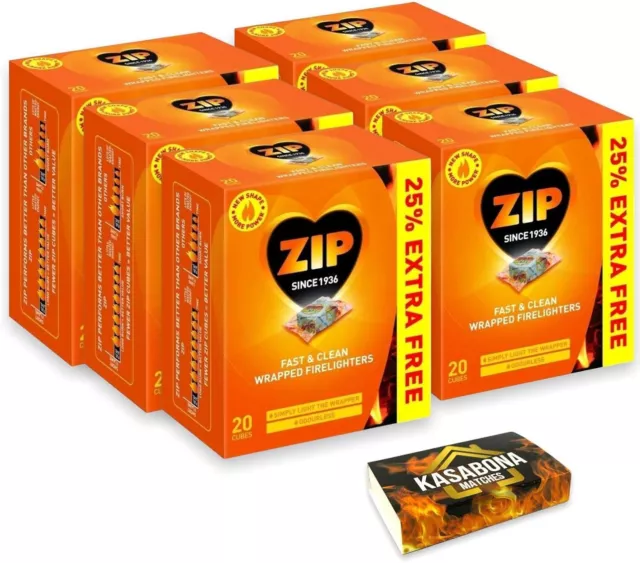 Zip Fast & Clean Wrapped Firelighters Long Burning BBQ & KasaBona Safety Matches