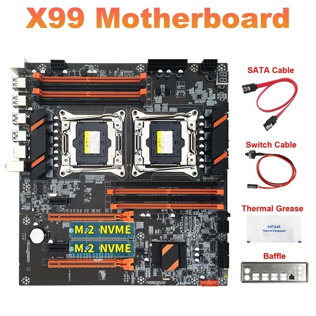 X99 DUAL CPU Motherboard+SATA Cable+Switch Cable+Baffle+Thermal Grease ...