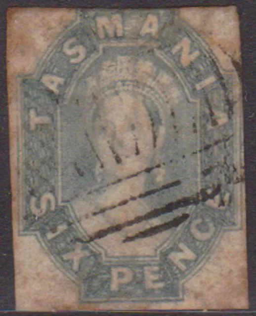 (F229-87) 1860 Tasmania 6d dull blue Chalon stamp (CL)