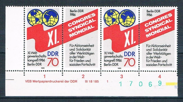 DDR W Zd 689 DV,mit Bz,Mi.nr. 3049,Weltgewerkschaftskongreß,Berlin,postfrisch