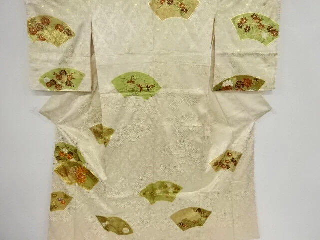 39046# JAPANESE KIMONO / ANTIQUE KIMONO / EMBROIDERY / KIKU & UME BLOSSOM &a