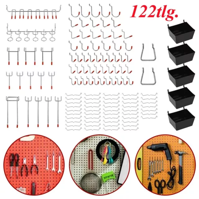 122Pcs Lochwandhaken Lochplattenhaken Lochwand werkzeughalter Wandhaken Hakenset