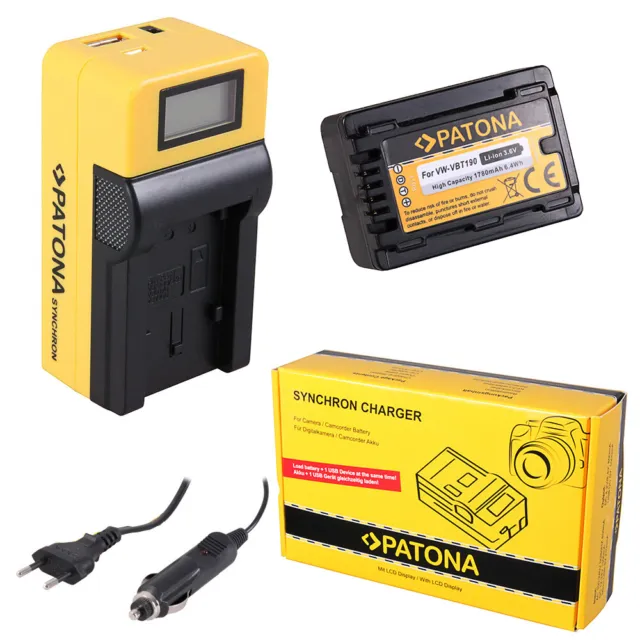 Batterie Patona + Ladegerät Synchron LCD USB für Panasonic HC-V800,HC-V808