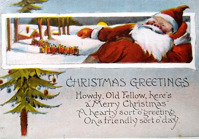 Santa Claus Christmas Postcard Saint Nick Listens To Singing Carolers Series 290