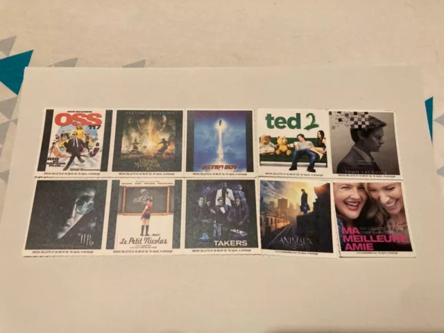 joli lot de 10 tickets cinema différents avec des affiches de films