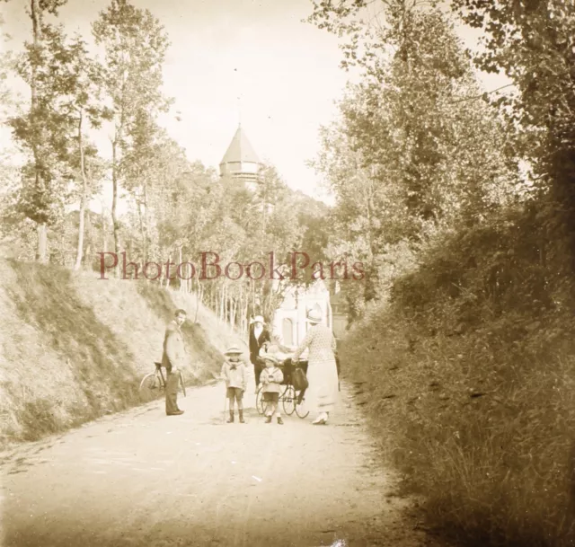 France Famille Promenade Route c1930 Photo Plaque Stereo Vintage V33L19n