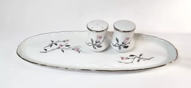 Vintage Hand Painted Bavaria Western Germany Serving Plate & Salt Pepper Shakers