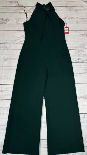 Vince Camuto Womens Tie Halter Neck Jumpsuit Size 14 Green Back Zipper New