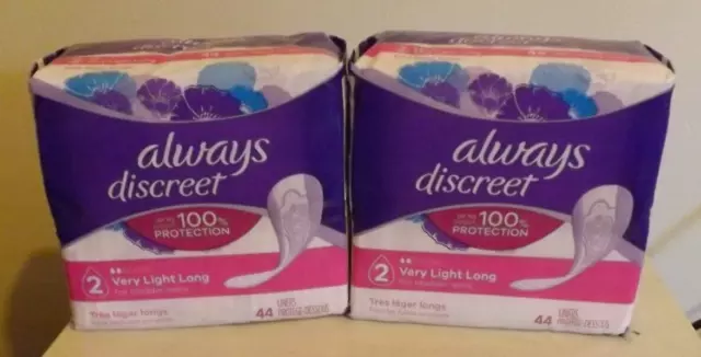 Lot Of 2 Always Discreet Bladder Protection Size 2 Very Light Long Liners 44ct