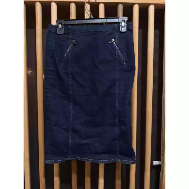 Polo Ralph Lauren Denim Skirt Women Size 2 Dark Blue Cotton Blend Knee Length