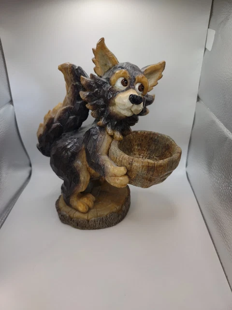 Fox/Wolf Woodland Scene Faux Carved Wood Look Statue 9" H