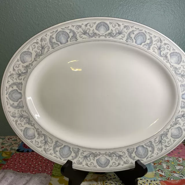 Wedgwood Dolphins 15.5" Large Oval Serving Platter Platinum Edge R465