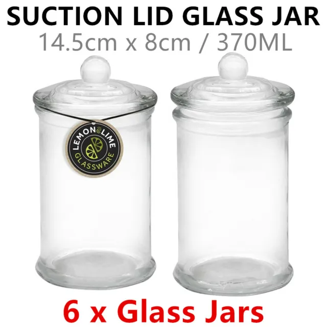 6 x Air Tight Suction Lid Glass Jar 370ML Storage Container Snack Candy Waxing