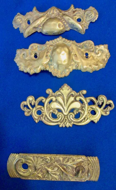 4 Pieces Elaborate Stamped Brass Drawer Pulls  #475  Decoupage?