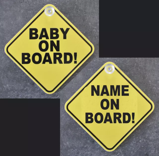 Baby on Board Schild mit Saugknopf Aufkleber Wunschname Saugnapfschild Magnet