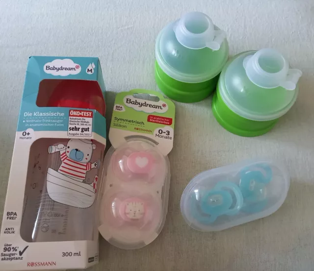 Set Babydream Trinksauger  Flasche 4x Schnuller , 2x Hipp Milchportionierer Neu