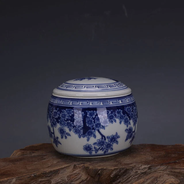 Chinese Blue and White Porcelain Jar Qing Hand Painted Flowers Pattern Pot 3.54"