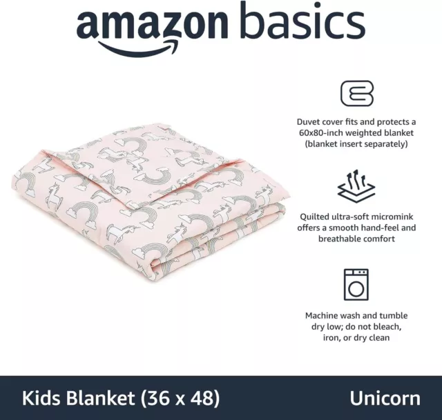 Couverture enfants lestée en coton (2,2kg) rose et motif licorne - Amazon Basics 2