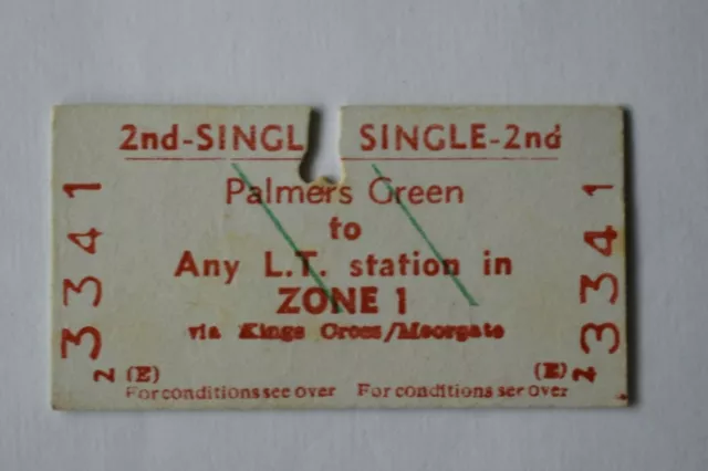 BRB Railway Ticket No 3341 PALMERS GREEN to ANY LT STATION ZONE 1  22JE87