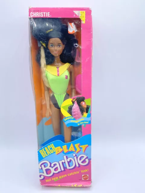 Nib Barbie Doll 1989 Beach Blast Christie Black Aa Vintage 3253 Box 2