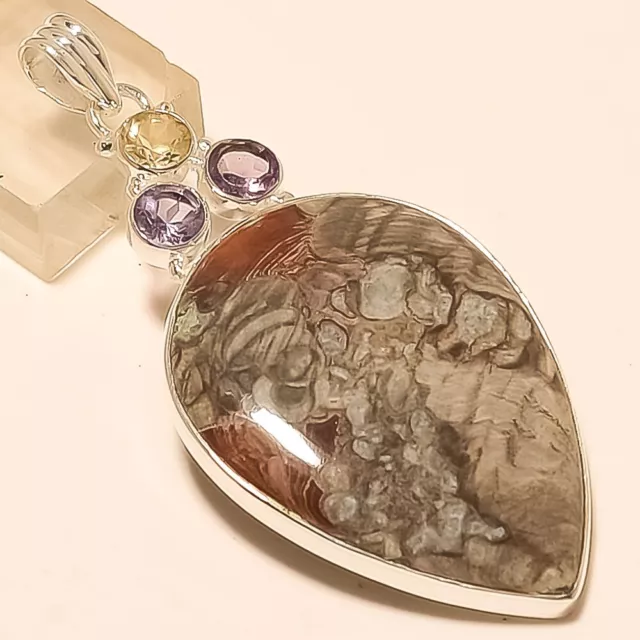 Natural Crazy Lace Agate Gemstone Pendant 925 Sterling Silver Christmas Jewelry