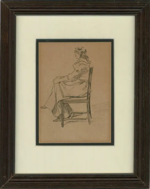 Framed Early 20th Century Pen and Ink Drawing - Portrait of a Seated Women