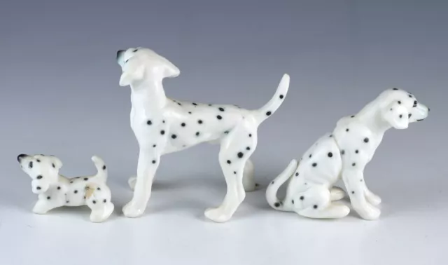 Vintage Miniature Set 3 Bone China Dalmatian Dog Figurines Made In Japan Matte 3