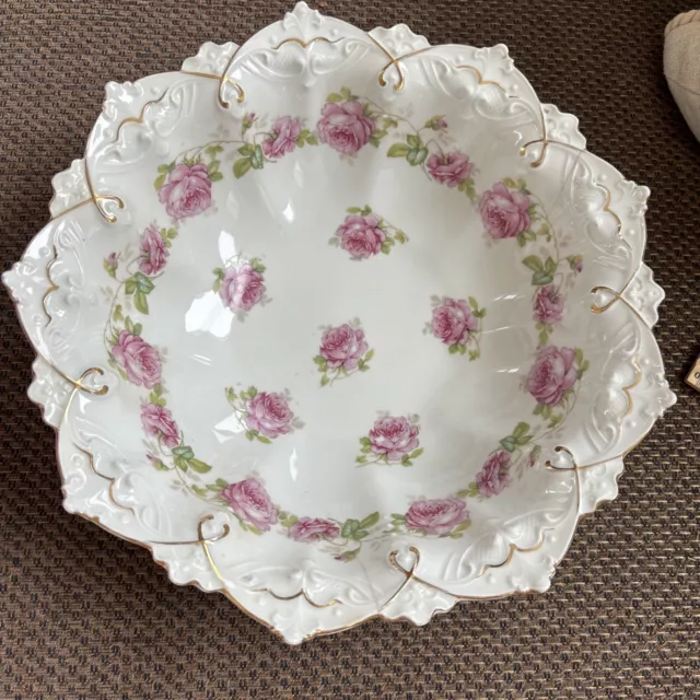 Vintage MZ Austria Porcelain Scalloped Floral Pink Roses