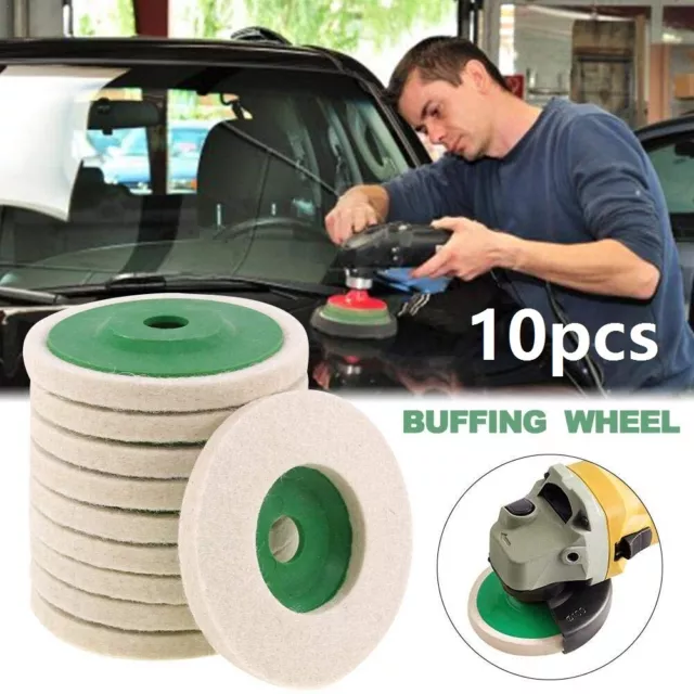 10pcs Wool Buffing Polishing Angle Grinder Wheel Felt Pad 4'' Buffer Buff Disc