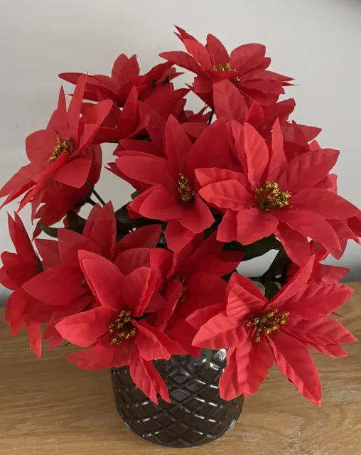 Red Poinsettia 3 Bunches Artificial Silk Christmas Grave Flowers
