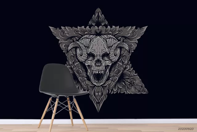 3D Black Skull Tattoo Self-adhesive Removable Wallpaper Murals Wall 459